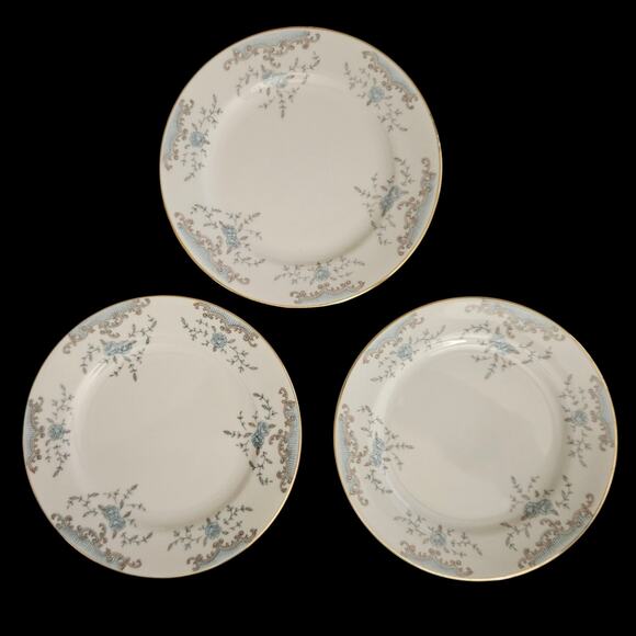 Imperial China W Dalton Seville 5303 Blue Rose Gold Trim 6.5" Plates Set of 3 - Picture 5 of 6